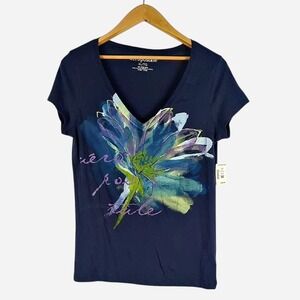 Vintage Y2K Aéropostale Graphic Tee – Deadstock NWT – XL Navy Blue Floral‎ Print